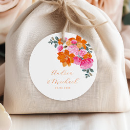 Etiquetas Para Recuerdos Vibrante Naranja Rosa Floral Verano Matrimonio per