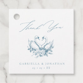 Etiquetas Para Recuerdos Vintage Blue Floral Swans Script Wedding Thank You