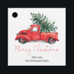 Etiquetas Para Recuerdos Vintage Christmas Red Truck Pine Tree<br><div class="desc">Camión rojo vintage   etiqueta de favor de fiesta de fiesta de los pinos. Utilice los campos de plantilla para agregar la redacción. Haga clic en el botón "Personalizar adicional" para reorganizar los elementos si es necesario.</div>