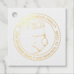 Etiquetas Para Recuerdos Vintage Christmas Stocking Return Address Gold<br><div class="desc">Navidades familia vuelta dirección Relieve metalizado oro etiqueta con tu nombre y dirección en tipografía elegante con un bonito de Navidad vintage de mano. Simplemente agrega tu nombre y dirección. Diseñado exclusivamente para usted por Happy Dolphin Studio. Si necesita ayuda o productos coincidentes, póngase en contacto con nosotros en happydolphinstudio@outlook.com....</div>