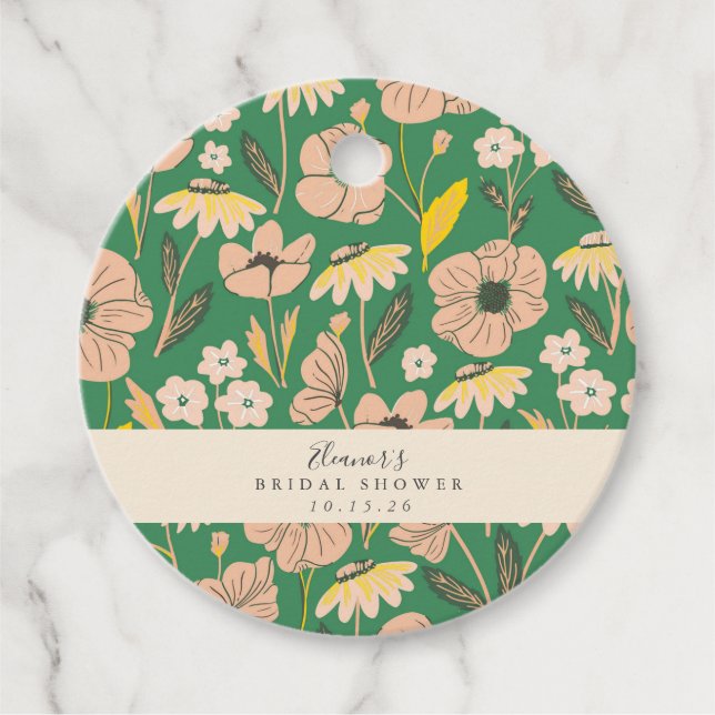 Etiquetas Para Recuerdos Vintage Verde Boho Floral Personalizado Ducha de N (Anverso)