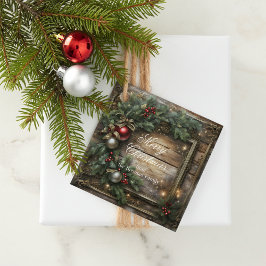 Etiquetas Para Recuerdos Vintage Wood Red Berries y Holly Navidades