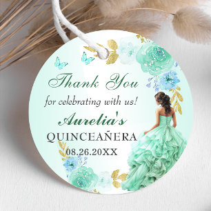 Etiquetas Para Recuerdos Vistazo de la princesa verde de la menta Quinceañe