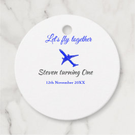 Etiquetas Para Recuerdos Volemos juntos el primer avión de cumpleaños azul