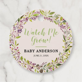 Etiquetas Para Recuerdos Watch Me Grow Floral Wreath Purple Baby Shower