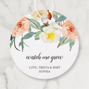 Etiquetas Para Recuerdos Watch Me Grow Peach Floral Chica Baby Shower