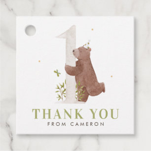 Etiquetas Para Recuerdos Watercolor Bear Woodland Primer Cumpleaños Gracias