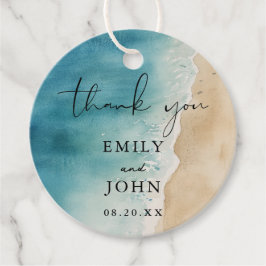 Etiquetas Para Recuerdos Watercolor Blue Ocean Sand Beach Wedding