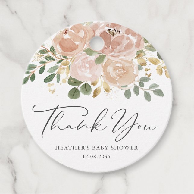 Etiquetas Para Recuerdos Watercolor Mauve Flowers Baby Shower Gracias (Anverso)