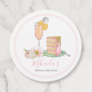 Etiquetas Para Recuerdos Watercolor Mimosa y Brunch Bridal con torta de got