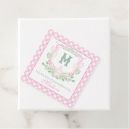 Etiquetas Para Recuerdos Watercolor Pink 1st Birthday Monogram Crest Party