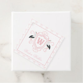 Etiquetas Para Recuerdos Watercolor Pink Stork Bow Monogram Crest