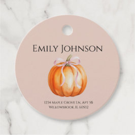 Etiquetas Para Recuerdos Watercolor Pumpkin Pink Bow Baby Shower
