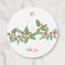 Watercolor Rojo y Verde Holly Bough