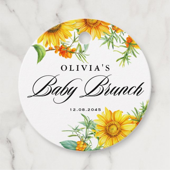 Etiquetas Para Recuerdos Watercolor Sunflower y Seabuckthorn Baby Brunch (Anverso)