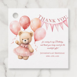 Etiquetas Para Recuerdos Watercolor Teddy Bear Girl 1st Birthday