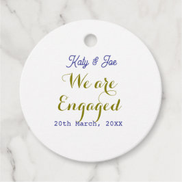 Etiquetas Para Recuerdos We are Engaged purple gold name date elegant simpl