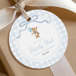 Etiquetas Para Recuerdos We Can Bearly Wait Blue Teddy Bear Baby Shower