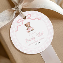 Etiquetas Para Recuerdos We Can Bearly Wait Pink Teddy Bear Baby Shower