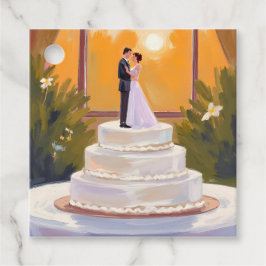 Etiquetas Para Recuerdos Wedding Cake Bride & Groom Brunette Watercolor