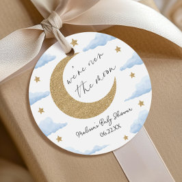 Etiquetas Para Recuerdos We're Over The Moon Blue Celestial Baby Shower