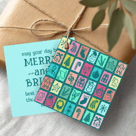 Etiquetas Para Recuerdos Whimsical Christmas Grid Cute Bright Holiday Gift