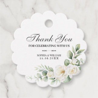 Etiquetas Para Recuerdos White Rose Greenery Wedding Thank You Favor Tag