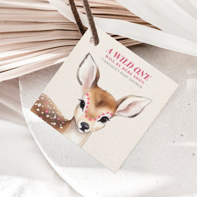 Etiquetas Para Recuerdos Wild One Pink Spot Fawn Baby Shower (Subido por el creador)