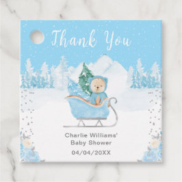 Etiquetas Para Recuerdos Winter Bear Blue Sleigh Baby Shower Gracias
