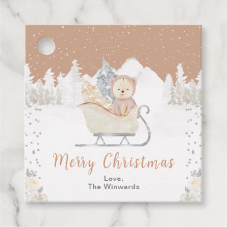 Etiquetas Para Recuerdos Winter Bear Brown Sleigh Merry Christmas