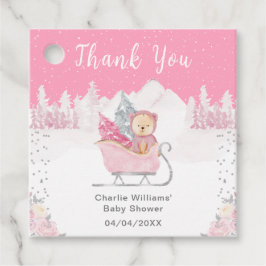 Etiquetas Para Recuerdos Winter Bear Pink Sleigh Baby Shower Gracias