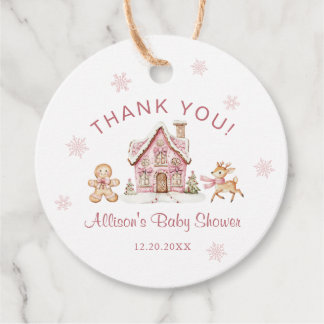 Etiquetas Para Recuerdos Winter Wonderland Pink Baby Shower Thank You