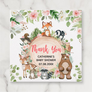 Etiquetas Para Recuerdos Woodland Animals Floral Wood Slice Baby Shower