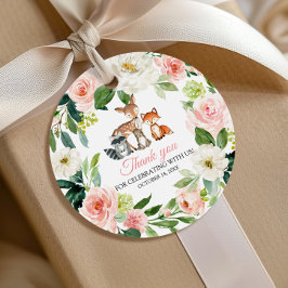 Etiquetas Para Recuerdos Woodland Animals y Rubor Pink Flowers Baby Shower