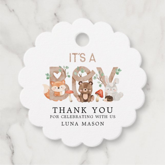 Etiquetas Para Recuerdos Woodland Boy Baby Shower (Anverso)