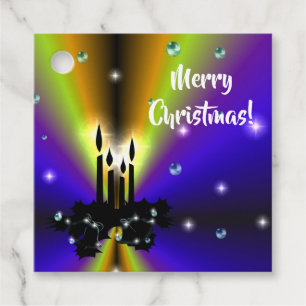 Etiquetas Para Recuerdos Xmas Artdeco sobre el arco iris amarillo morado
