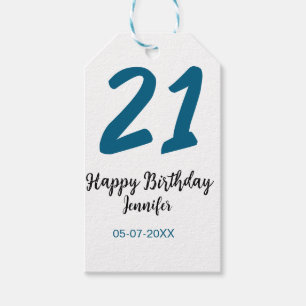 Etiquetas Para Regalos 21 cumpleaños negrita letra azul simple mínimo