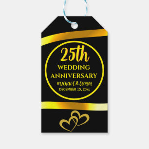 Etiquetas Para Regalos 25 Aniversario del Boda del Oro Negro Corazón Mode