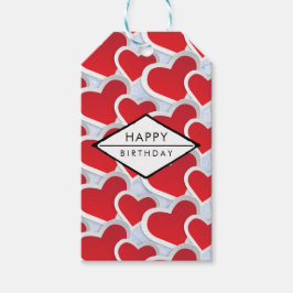 Etiquetas Para Regalos 2 Corazones Rojos Patrón Repetido Cumpleaños Cuto