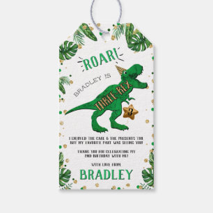 Etiquetas Para Regalos 3.ᵉʳ Fiesta de cumpleaños de dinosaurio trirex gra