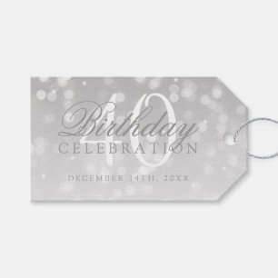 Etiquetas Para Regalos 40.º Fiesta de cumpleaños Silver Bokeh Sparkle Lig