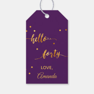 Etiquetas Para Regalos 40 cumpleaños oro morado hola guión de nombre 40