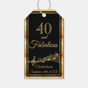 Etiquetas Para Regalos 40 y fabulosas notas de música nombre dorado negro