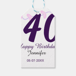 Etiquetas Para Regalos 40th birthday add name date year purple floral pin