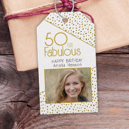 Etiquetas Para Regalos 50 y Fabulous Gold Purpurina Photo 50th Birthday