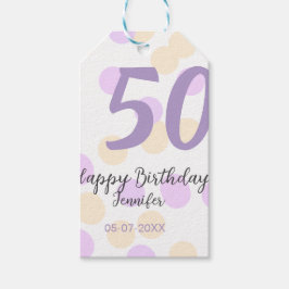 Etiquetas Para Regalos 50th birthday add name date purple orange polkadot
