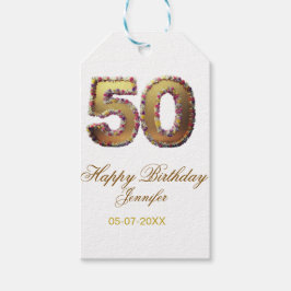 Etiquetas Para Regalos 50th birthday add name date year gold floral bold 