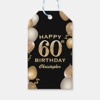 Etiquetas Para Regalos 60.ª fiesta de cumpleaños Globos de oro y negro
