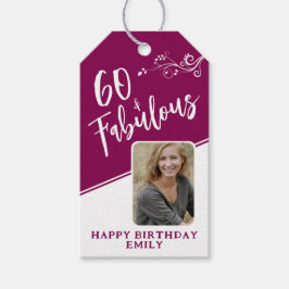 Etiquetas Para Regalos 60 y fabulosa foto manuscrita Magenta cumpleaños n
