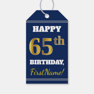 Etiquetas Para Regalos 65.o cumpleaños del oro azul, falso + Nombre de